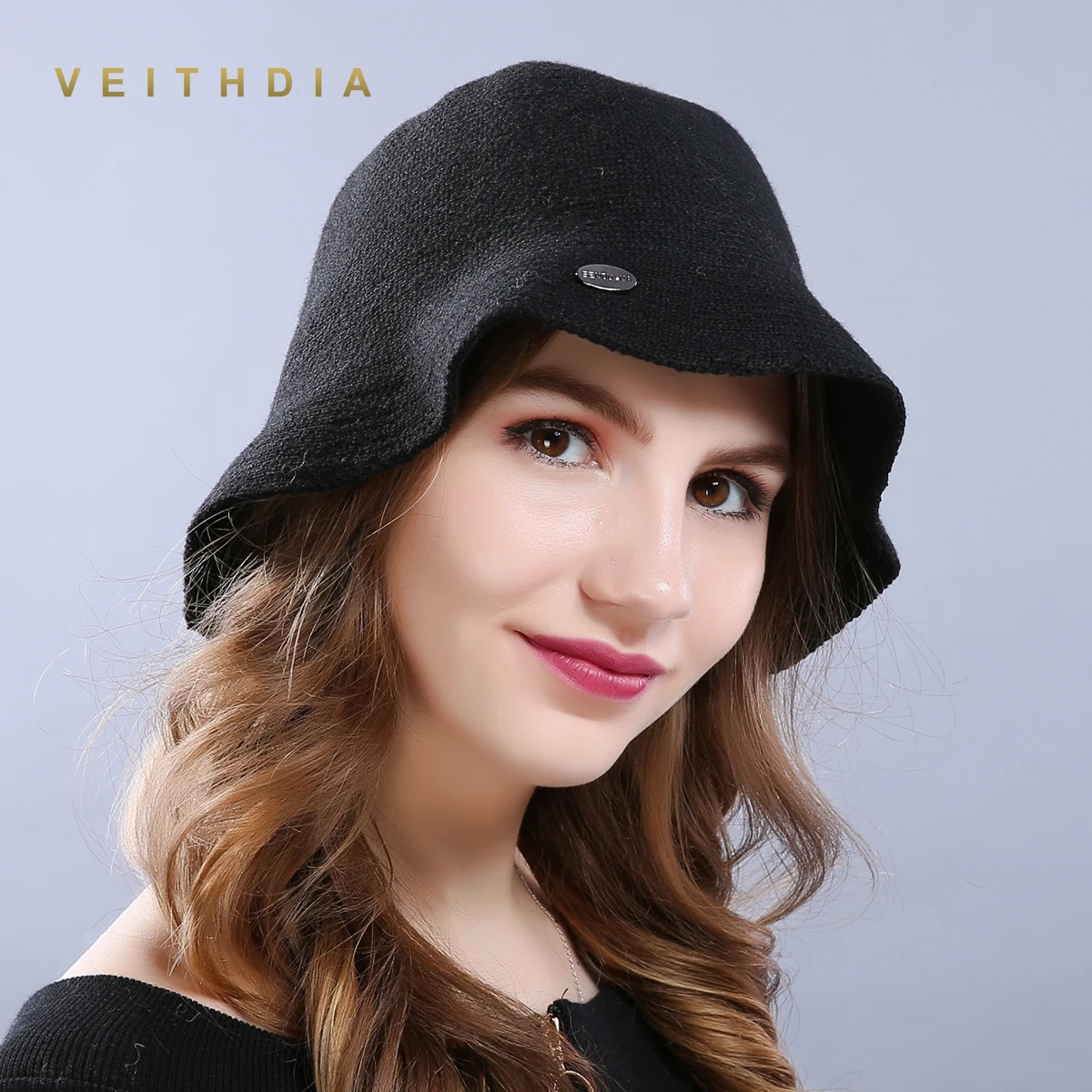 VEITHDIA Новинка шерстяная шапка Складная женская зимняя плотная вязаные уличные