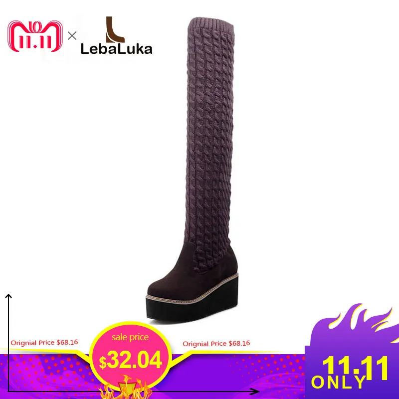

LebaLuka Women Shoes Over Knee Boots High Heels Female Stocking Botas Women High Shoes Woman Platform Footwear Size 34-43