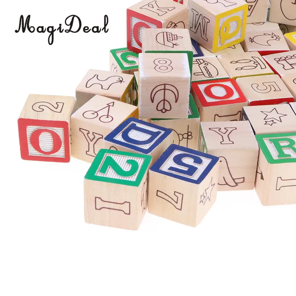 50Pcs Wooden Cartoon ABC Alphabet Numbers Math Learn Cube Blocks Stack Toddler Color Shape Cognition Educational Toy