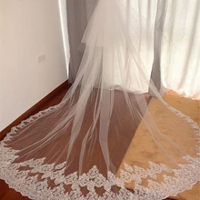 3 м два слоя блестками и пайетками для маленьких девочек кружевной край, длинный свадебная фата кружева внизу Фата невесты свадебная фата