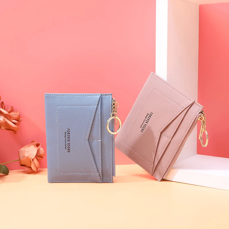 WEICHEN Slim Key Chain Card Holder Women Leather Bag Small Card Wallets Female Organzier Mini Credit Card Case Zipper Coin Bags