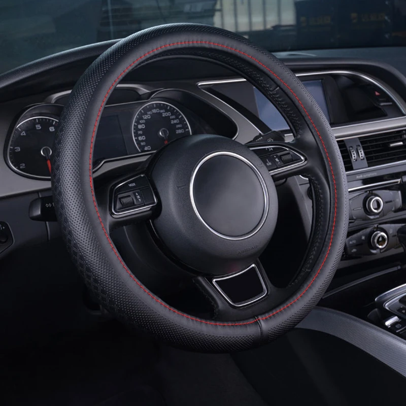 

100% New Car Interior Accessories Genuine Cowhide Embossed Steering Wheel Cover for Diameter 38cm/15" Car-styling