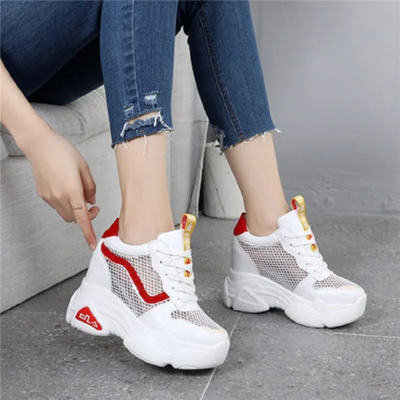 

2019 summer wild increase women's shoes super high-heeled thick-soled muffin net shoes breathable casual shoes