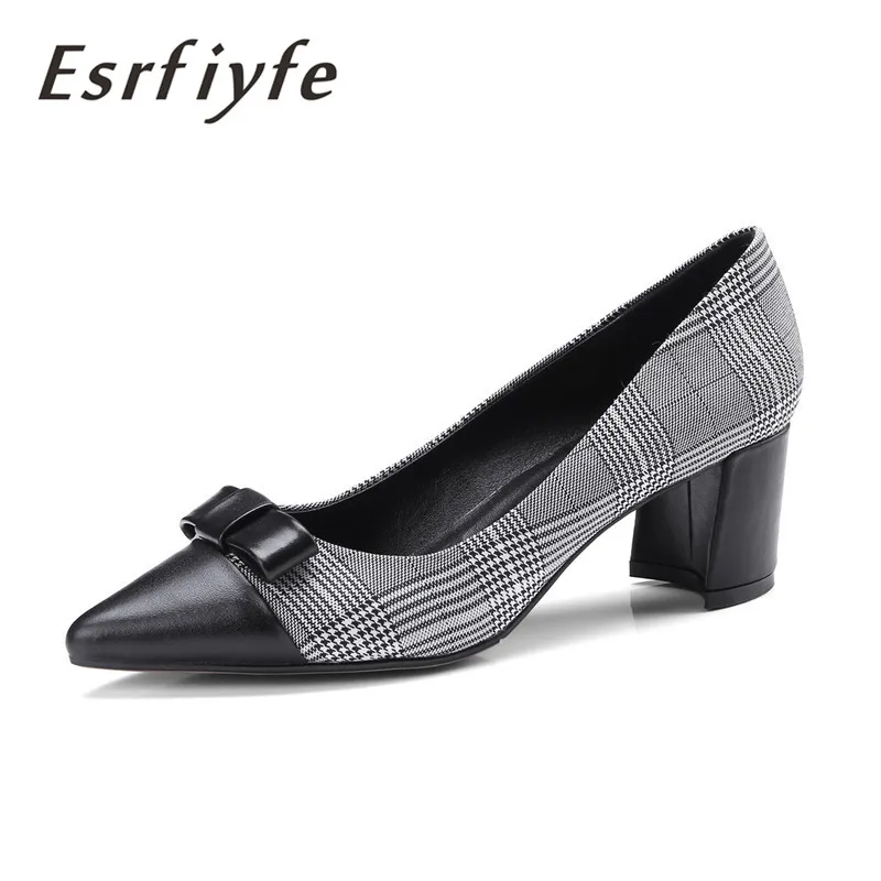 

ESRFIYFE 2019 New Chuck Heels Women Pumps Pointed Toe Women Shoes Genuine Leather + Cloth Shoes Classic Handmade Casual Shoes