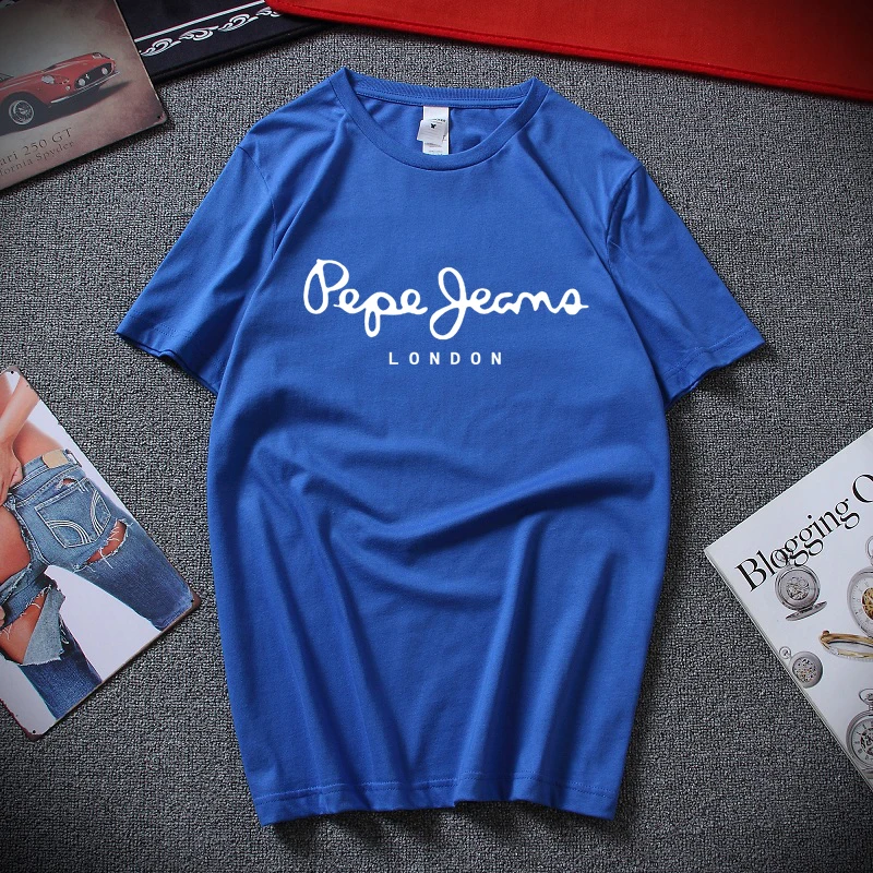 Мужская и женская уличная одежда, повседневная мода, хип-хоп, фитнес, Харадзюку, футболки с коротким рукавом и круглым вырезом, хлопок, роскошная брендовая джинсовая футболка - Цвет: Синий