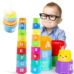 8 Обучающие Детские игрушки 6 месяцев + цифры Письма Foldind пирамида из чашек башня Дети Раннее развитие