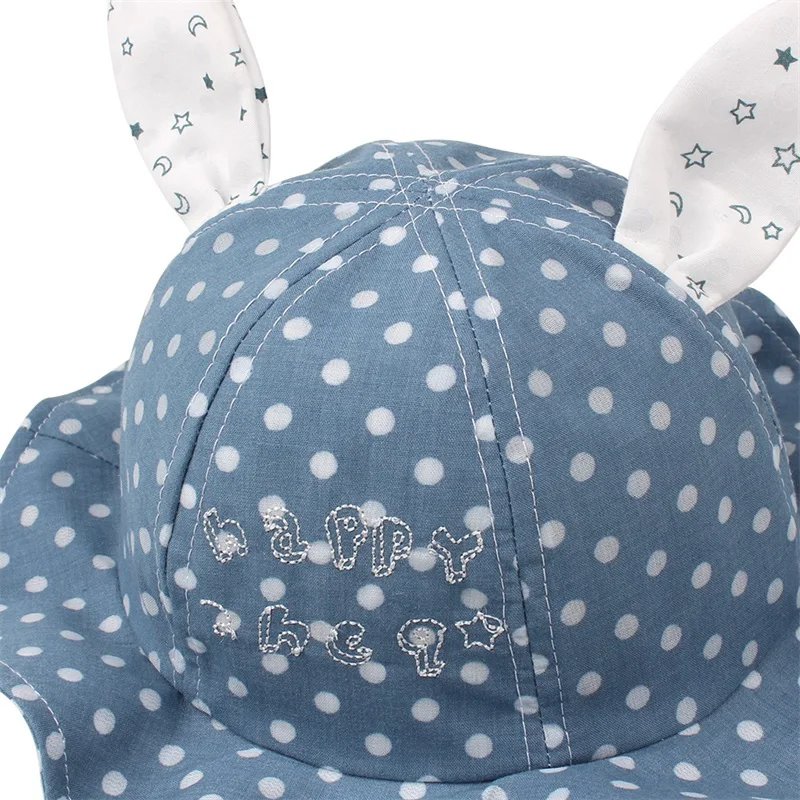 Polka Panama Baby Hat For Girls Cute Rabbit Ears Girls Cap Summer Beach Sun Hat Dots Baby Girls Bucket Hat Baby Girls Clothing (7)