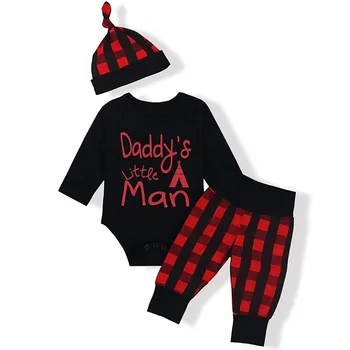 

Oklady Winter Baby Boy Clothes Daddy's Little Man Print Autumn Black Clothes Set Son Trendy Warm Spring Plaid Boy Clothes Set