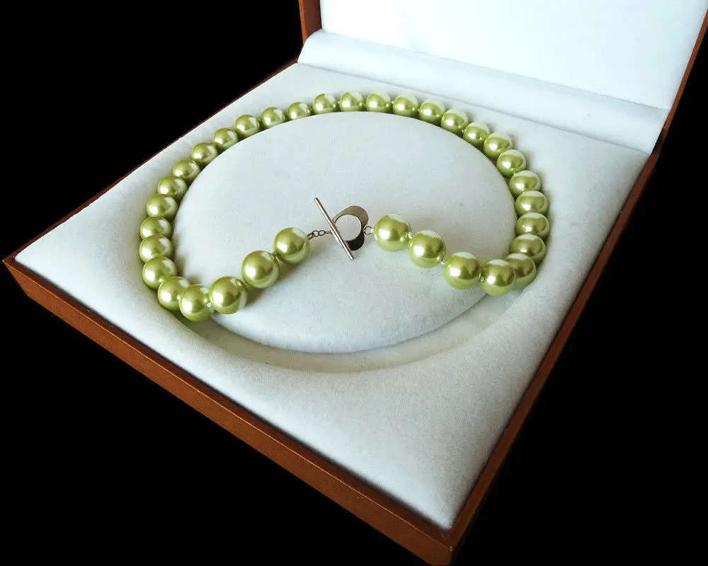 

Hot sell Noble- FREE SHIPPING>>>@@ Rare Huge 12mm Genuine South Sea Apple Green Shell Pearl Necklace Heart Clasp 18''