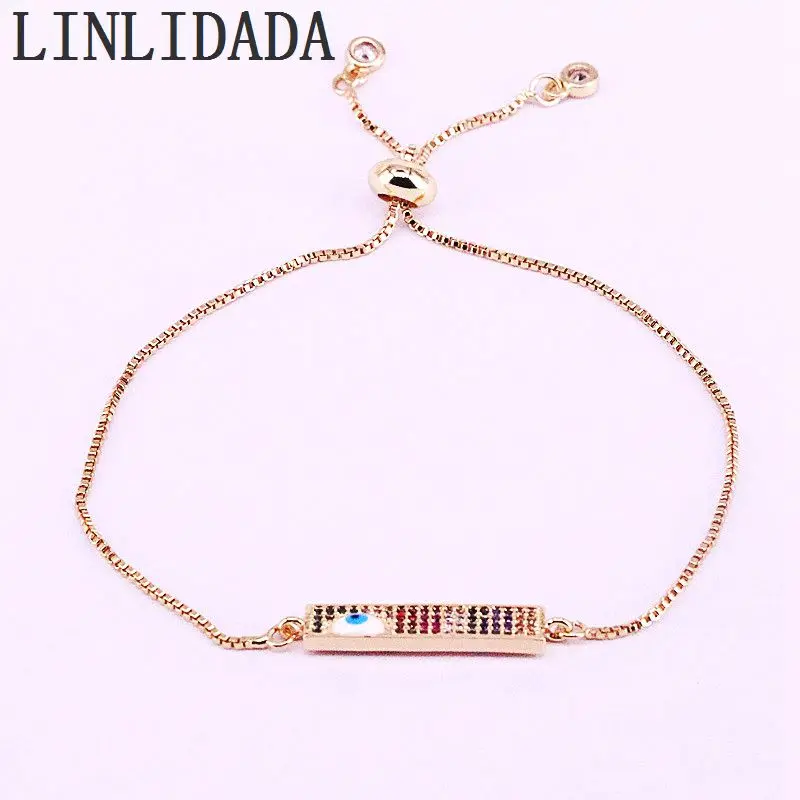 

8Pcs Gold Filled Charm CZ Micro Pave Bracelets Colorful Zirconia Link Chain Lady Girl Fashion Jewelry Gifts