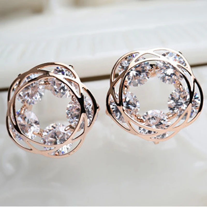 Buy Real plated rose flower loop zircon stud earring