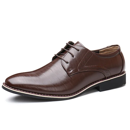 Мужские оксфорды; кожаные туфли в британском стиле; Цвет черный, синий; удобная деловая обувь ручной работы; мужская обувь на плоской подошве со шнуровкой; Bullock - Цвет: Коричневый