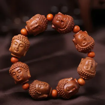 

(3pcs)Carved peachwood Buddha head carving hand strings of natural national wind bracelet to protect the beads ornaments.