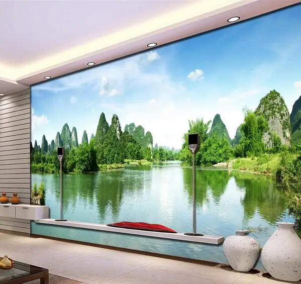 

3d room wallpaper custom mural non-woven wall sticker Castle peak green water landscape painting photo 3d wall mural wallpaper
