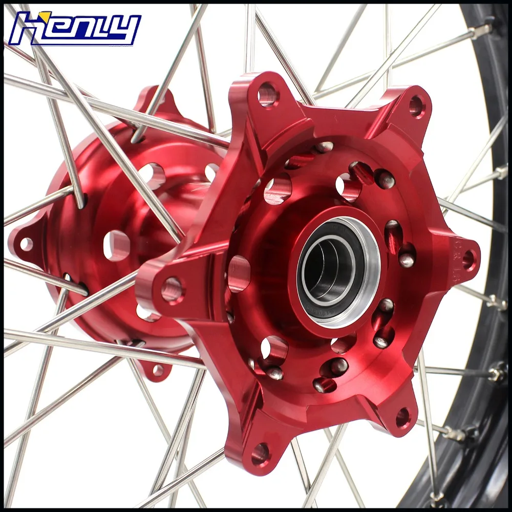 21/19 полный MX колеса диски набор для HONDA CR125R CR250R 2002-2013 Красный ступица черный обод