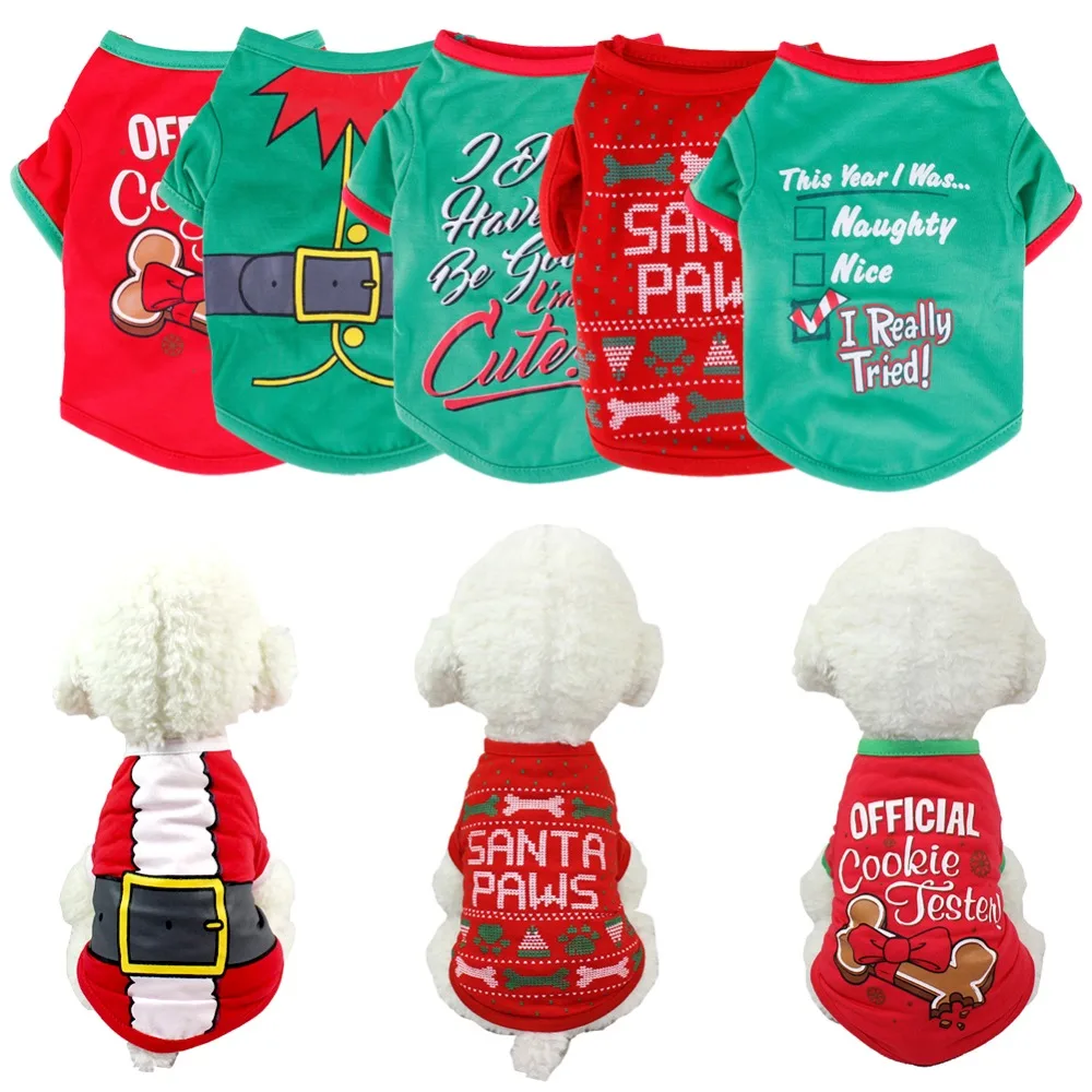 Cute Pet Christmas Xmas Costume Santa Cotton T Shirt Puppy Dog Festival