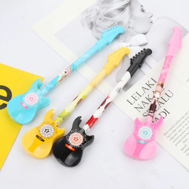 

24pcs Creative Stationery Instrument Guitar Neutral Pen Daily Writing Office Signature Black Water Gel Pen Stationary Wholesale