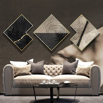 

Modern living room sofa background wall painting hotel office mural combination atmospheric luxury abstract decorative painting