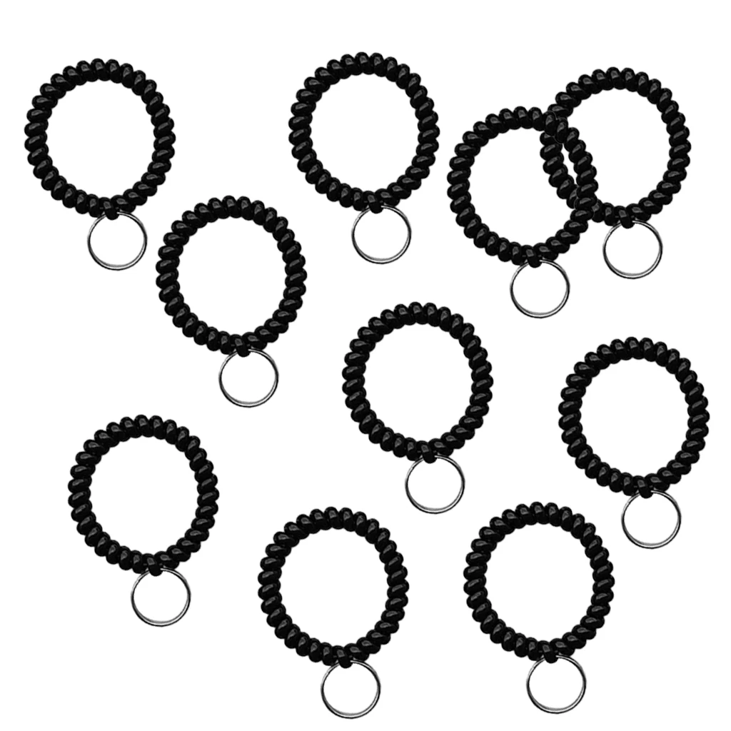 10Pcs Wrist Band Key Ring Chains Outdoor Sports Spiral Wrist Coil Keychains for Gym Fitness Running Scuba Diving Hiking Walking