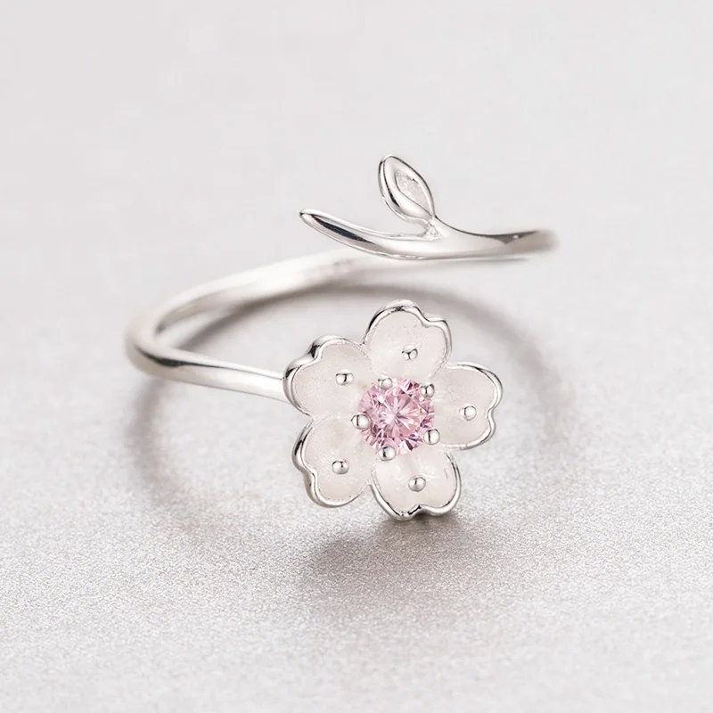 AKOLION серебряные вишневые ожерелья с цветами 925 Цветок сакуры Подвески с цепочкой колье ожерелье ювелирные изделия - Окраска металла: Pink open ring