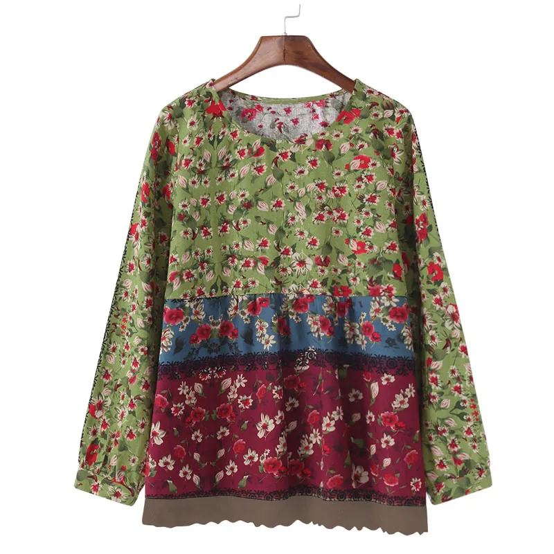 ZANZEA Осенняя винтажная женская блузка с цветочным принтом и длинным рукавом, Повседневная блуза с вырезом лодочкой, кружевная вязанная рубашка из хлопка и льна