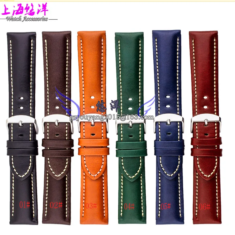 Band band fit men and women Cowhide leather strap 6 color selected 18 20 22