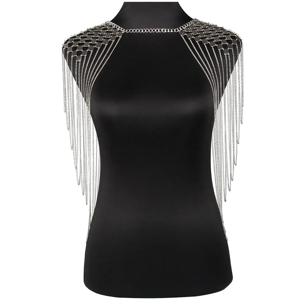 Vintage Punk Harness Bikini Body Link Epaulet Shoulder Chain Necklace