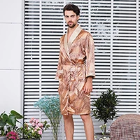 Новые халаты мужские мягкое атласное шелковое ночное белье мужские геометрические халаты с длинными рукавами Пижама спальный халат плюс размер - Цвет: 5