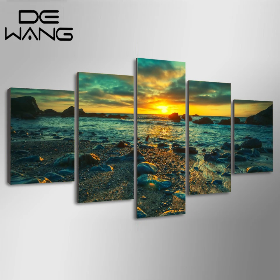 5 Pezzi Canvas Wall Art Moderna Stampa Su Tela Dipinti Mare Spiaggia Shell Stelle Marine Immagini A Parete Per La Decorazione Domestica Cornice Paesaggio