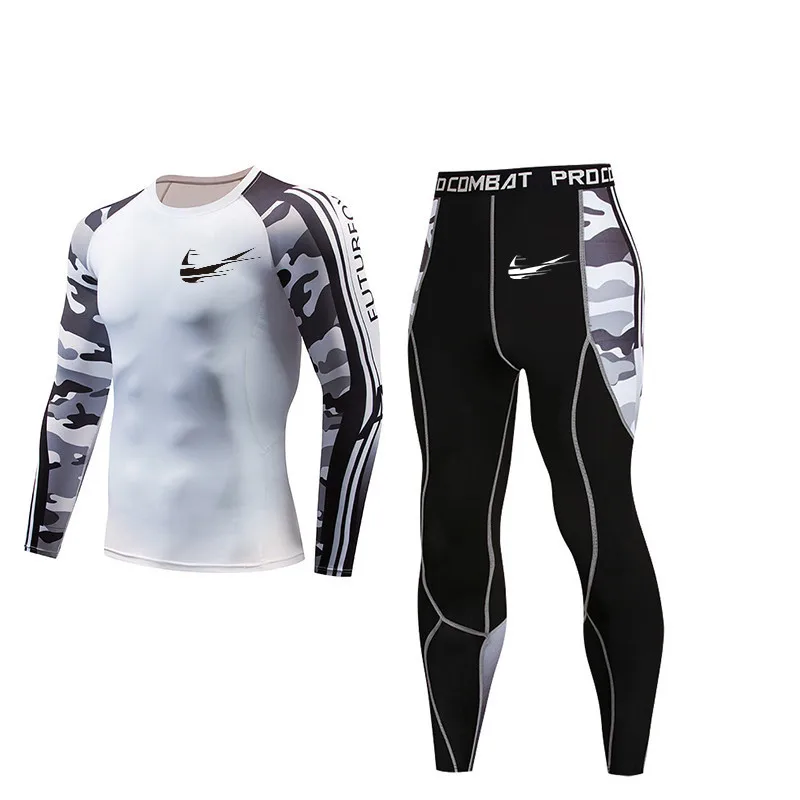 

Men's brand compression 3D printing camouflage sportswear fitness bodybuilding skin tight sportswear running suit T-shirt leggin