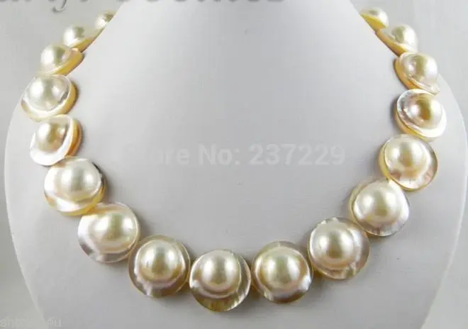 

HOT## Wholesale price FREE SHIPPING ^^^AAAA 21 MM Natural White Mabe Pearl Necklace+