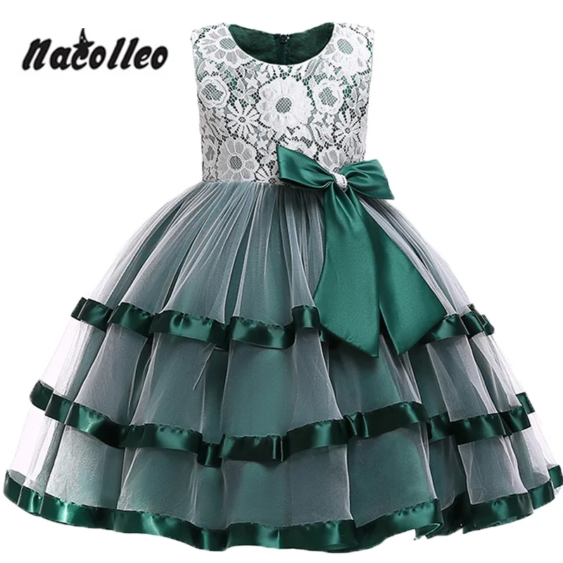 

Brand Girl Dress Elegant Patchwork Princess Dress For 3-12 Years Big Bowknot Lace Tulle Girl Party Formal Kids Dresses