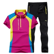 Женские летние спортивные костюмы для улицы, дышащая быстросохнущая футболка с короткими рукавами+ водонепроницаемые дышащие Походные штаны, комплекты из 2 предметов