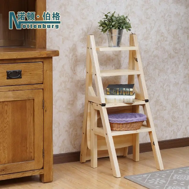 Складной стул для лестницы из цельного дерева, Многофункциональный стул для дома, деревянный стул для лестницы, креативный стул для лестницы