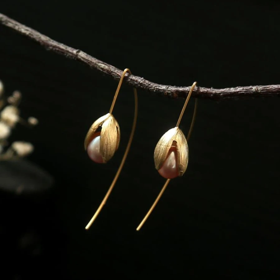 

Women Earrings Bliss Freshwater Pearls Long Drop Earring 14K Gold Plated Stud Piercing Wedding Handmade Fashion Jewelry for Girl