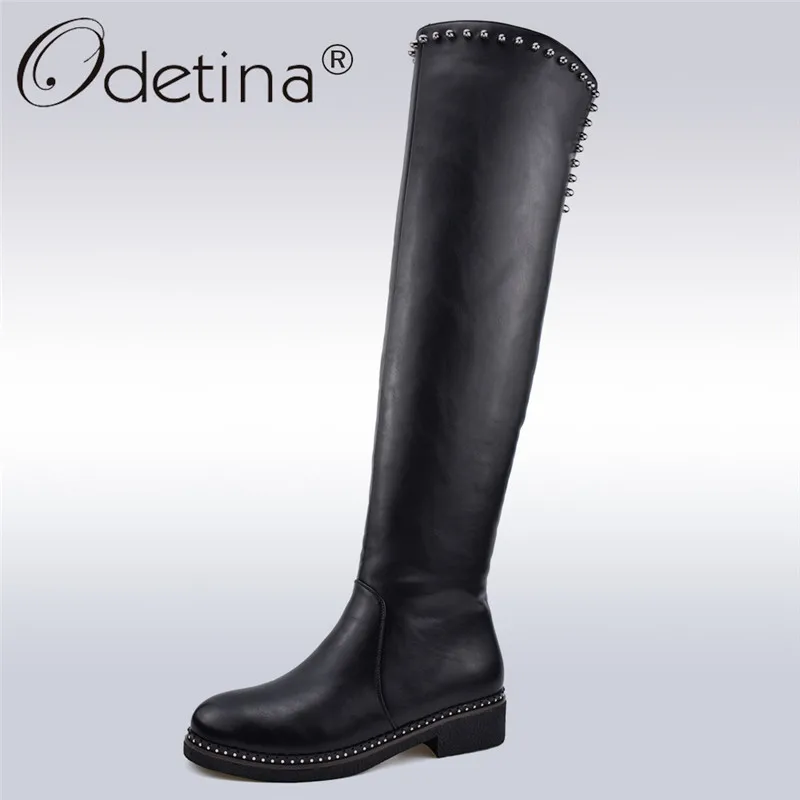 

Odetina New Fashion Warm Winter Women Over The Knee Boots Chunky Heel Thigh High Boots Rivet Ladies Fashion Shoes Plus Size 41