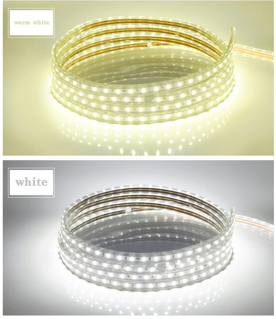 SMD 3528 Светодиодная лента переменного тока 220 В, 120 светодиодов/м, гибкий ленточный веревочный светильник, водонепроницаемая, 1 м, 5 м, 10 м, 15 м, 20 м, 25 м, штепсельная вилка европейского стандарта для внутреннего и наружного освещения