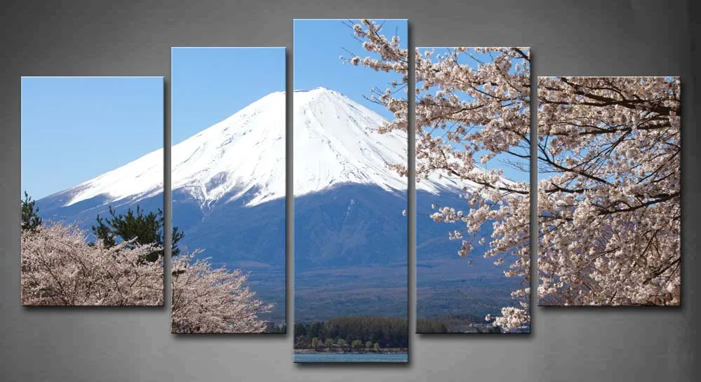 

Framed Wall Art Pictures Mountain Fuji Spring Canvas Print Artwork Landscape Posters With Wooden Frames For Living Room