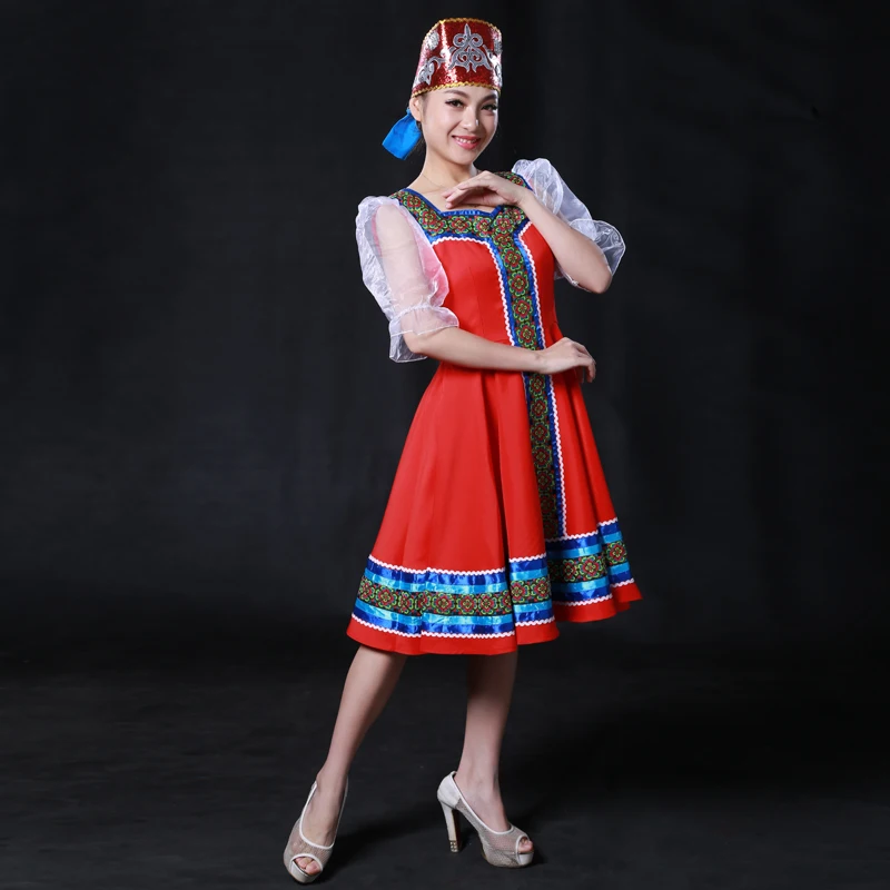 Made Russian Folk Dance Costumes With Headwear Russia Stage Dancing Wear Retail HF1276