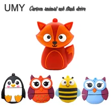 Флешка с мультяшными животными, usb флеш-накопитель, 4 ГБ, 8 ГБ, 16 ГБ, 32 ГБ, 64 ГБ, милая лиса/Пчела/Сова/пингвин, карта памяти, Прекрасный Подарочный диск