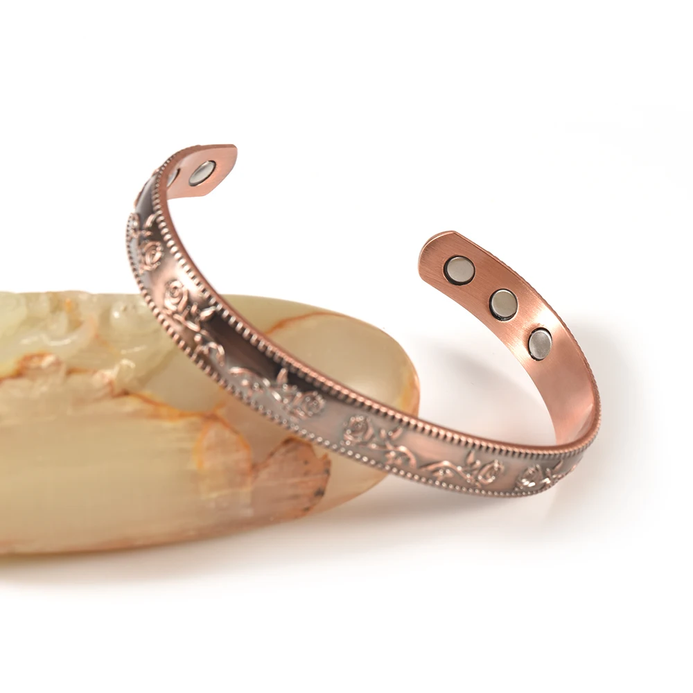 Ювелирные изделия Wollet из чистой меди био магнитный браслет браслеты для женщин Роза цветочный магнит открытый манжеты от артрита ревматизма здоровья