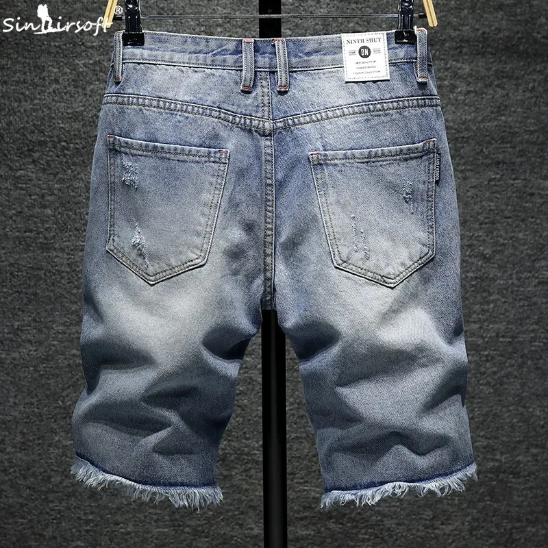 2019 Summer Men's Jeans Cotton Broken Copper Shorts Stretch Casual Large Size Denim Shorts 28-36 Blue Floor Exposed Ankle Shorts