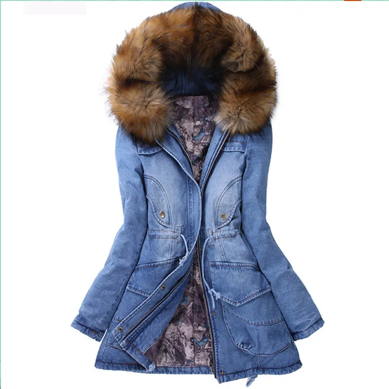 

New Winter Womens Parkas Casual Outwear Thick Hooded Coat Warm Jackets Women Denim Jacket Coats Woman Clothes Overcoat Femme