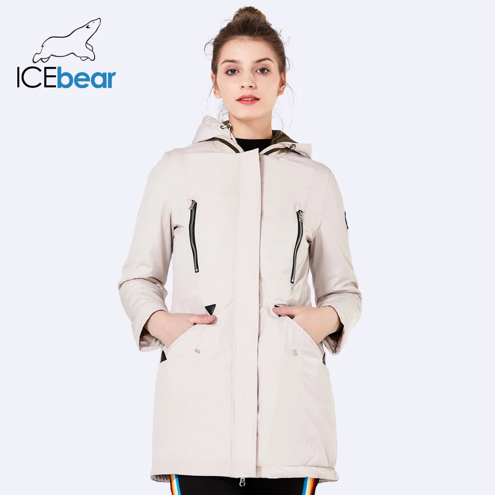 ICEbear 2018 New Brand Clothing Women Spring Autumn Parka Womens Long Thin Jacket With Hat Detachable Warm Coat 16G262D