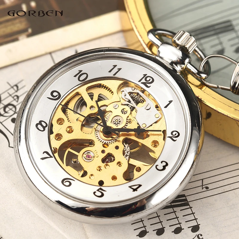 Vendita calda D'argento A Mano di Avvolgimento In Acciaio Completa di  Orologi Da Tasca di Modo Unico di Scheletro Trasparente Meccanico Orologio  Da Tasca Fob Catena|pocket watch fob|watch fobmechanical pocket watch -