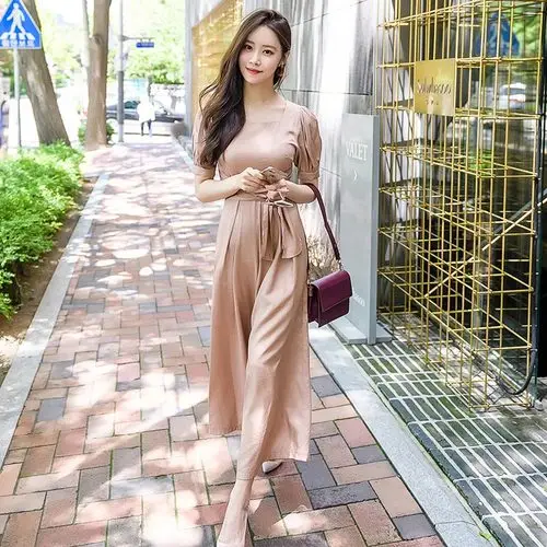 2019 Zomer Koreaanse Hoge Taille Vrouwen Jumpsuit Korte Lantaarn Mouwen Lichtblauw Overalls Wijde Pijpen Broek Vrouw Jumpsuits Dames 2019 Zomer Koreaanse Hoge Taille Vrouwen Jumpsuit Korte Lantaarn Mouwen Lichtblauw Overalls Wijde Pijpen Broek Vrouw Jumpsuits Dames
