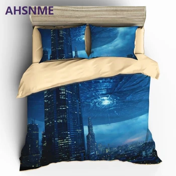 

AHSNME HD 3D UFO Bedding Sets Sci-Fi Space Themed Duvet Cover Set Pillowcase AU US EU or Custom Size King Queen Size Bed S