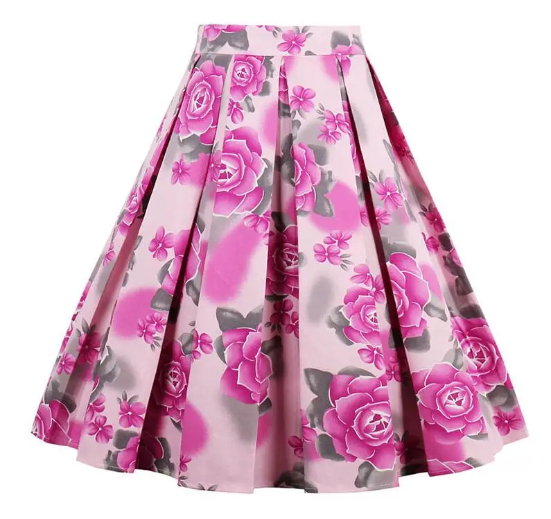 Летняя винтажная юбка с высокой талией в стиле ретро с цветочным принтом, элегантные юбки миди, S-XXL юбки, Женская юбка миди - Цвет: 6