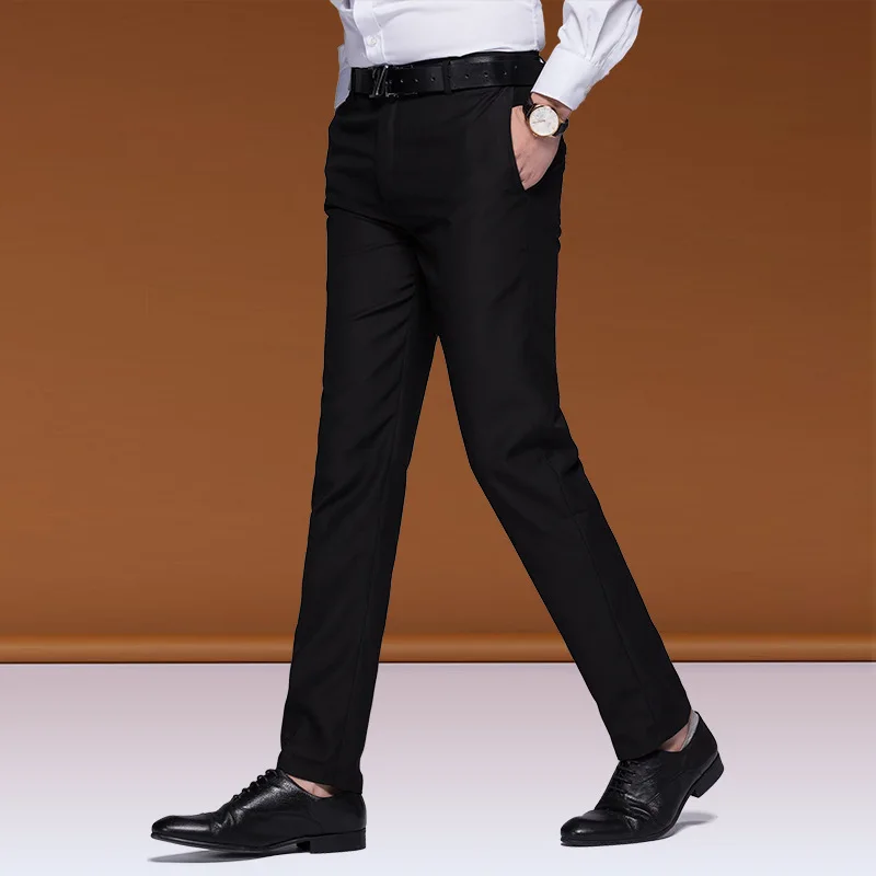 

Men's Slim Formal Black Suit Pants Non-ironing Business Fashion Solid Trousers Male high-end leisure thin leg pants