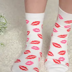 Мультфильм губы милые пикантные хлопковые короткие носки для девочек и женщин женские Экипажа Носки ярких цветов белый черный зимние носки